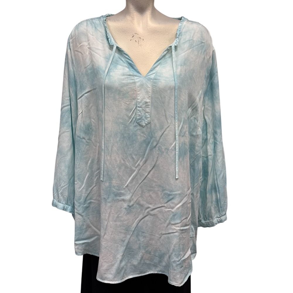 Torrid Womens Plus Size 2 Blue Tie Dye V-Neck Long Sleeve Casual Top